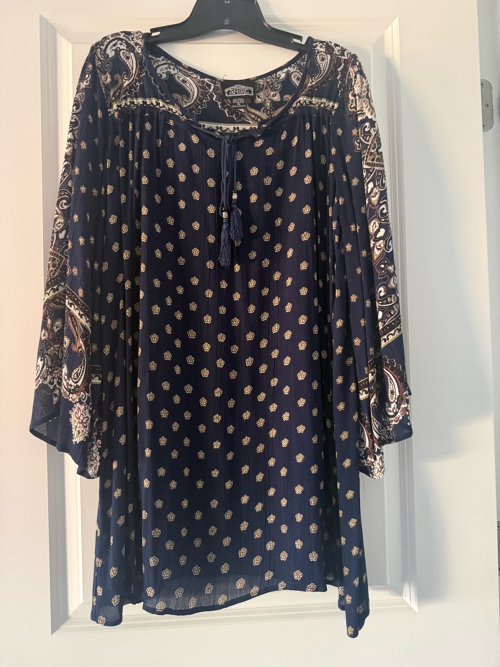 Angie Navy and Cream Paisley Midi Dress